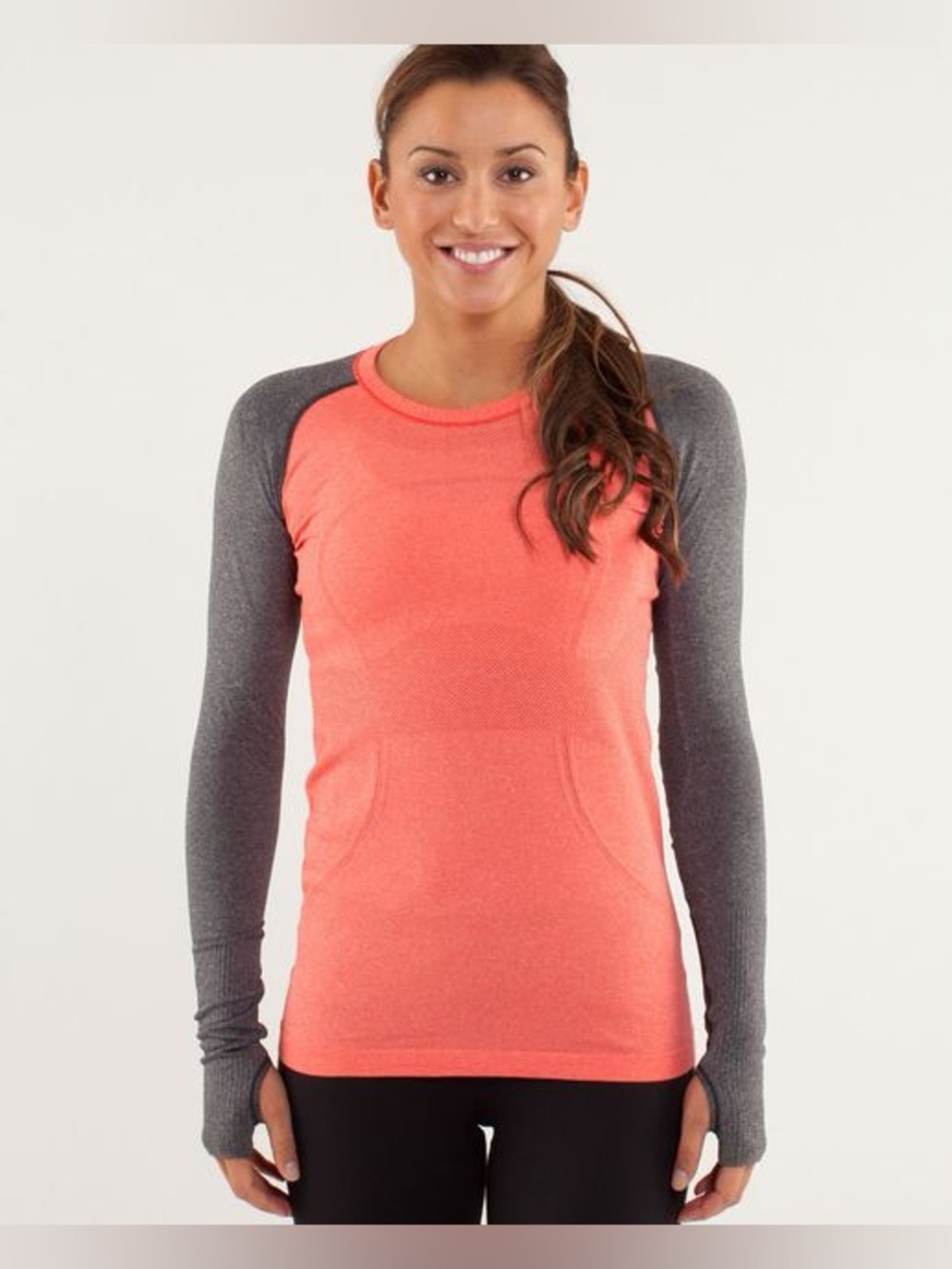 Lululemon Swiftly Tech Long Sleeve Shirt 4 Coral Gray Athletic Run Colorblock